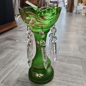 Artisan Green Glass Vase with Crystal Embellishments